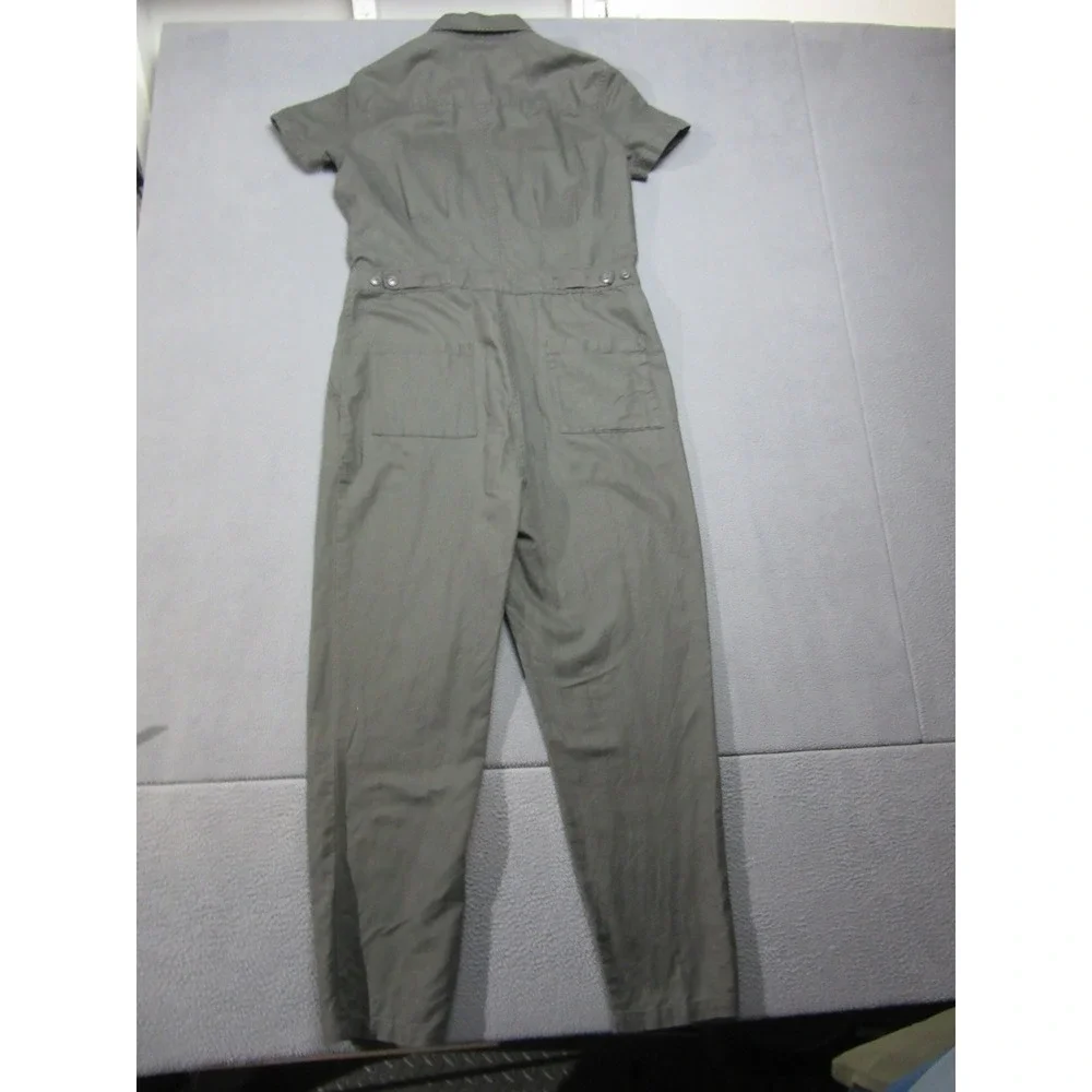 Quince Jumpsuit Womens Medium Green Linen Cotton Short Sleeve Utility Pockets